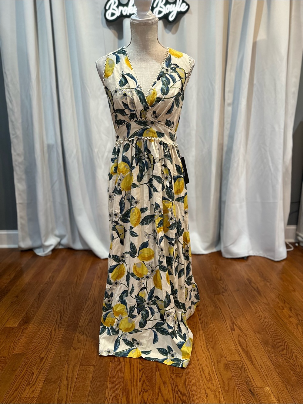 Dress Forum lemon print maxi linen blend Corrie dress women’s size small NWT